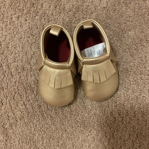 Gold Moccs size 3-6M